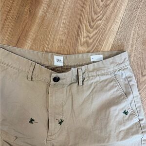 GAP Tan Shorts with Green Palm Embroidery
